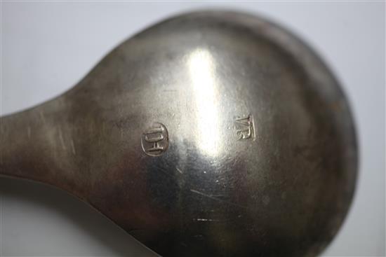 Two similar Scandinavian white metal spoons, 7.5in.